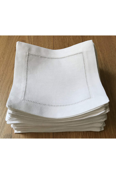 Blythornix Cloth Napkins, White Kitchen Linen Cocktail Napkin Square Party Coaster Set 12 Packs 15 x 15 cm