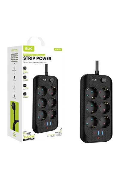 Çeşithane Blic Kablolu 3’lü Priz ve USB Şarj İstasyonu | 2 USB + 1 Type-C Çık...