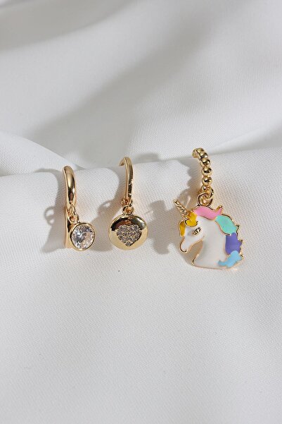 LA PERRY ACCESSORIES 3 قطع من الأقراط الذهبية المينا يونيكورن