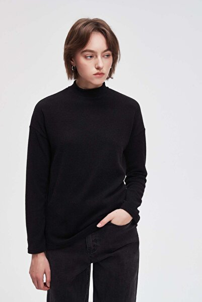 menta Plain Knit Ribbed Top with Long Sleeves