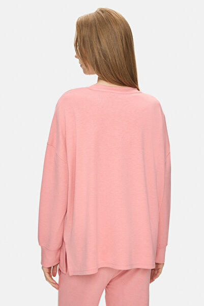 UCLA Elowen Pink Crew Neck Seersucker Print Loose Fit Women's Sweatshirt