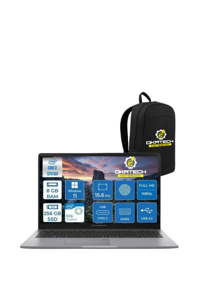 ASUS EXPERTBOOK P1503 INTELCORE I7-13620H 8 GB RAM 256GB SSD WİN11 PRO 15.6” FHD NOTEBOOK + OKATECH ÇANTA