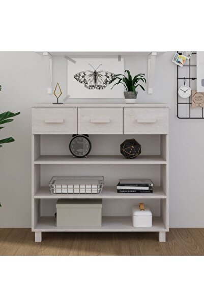 vidaxl طاولة كونسول هامار بيضاء 90×35×90 سم من خشب الصنوبر الصلب