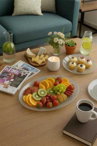 EWs Silver Glitter Large Boat Plate Presentation & Serving Plate - 26.5 X 39.5 cm