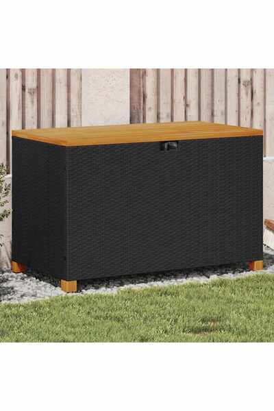 vidaxl صندوق تخزين للحديقة أسود 110x55x63 سم من خشب الأكاسيا والبولي راتان