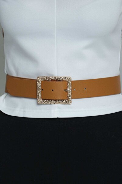 Kitschen حزام جلدي رفيع بإبزيم مربع