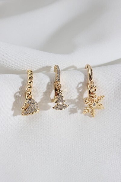 LA PERRY ACCESSORIES 3 قطع من الأقراط الذهبية على شكل ندفة الثلج