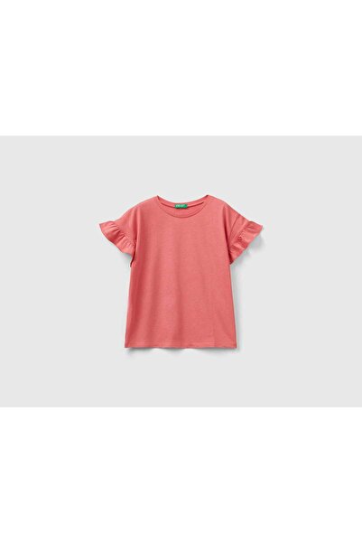 United Colors of Benetton تي شيرت بناتي بأكمام قصيرة ومكشكش