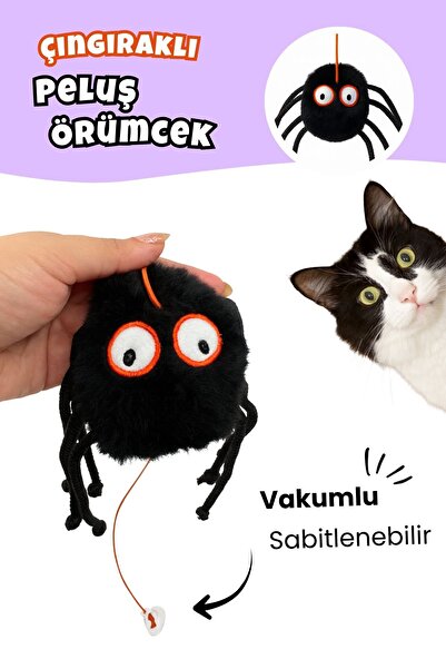Miyav Halloween Themed Cat Toy Set of 2 |   Squeaky Bat and Rattle Spider Cat Fishing Rod