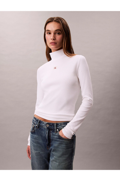 Calvin Klein Uzun Kollu Dokuma Etiketli Kadın Beyaz Gömlek LV047D203G-YAA