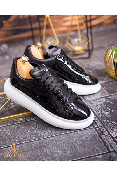 ALEXANDER Black Shiny Sports Shoes White Sole