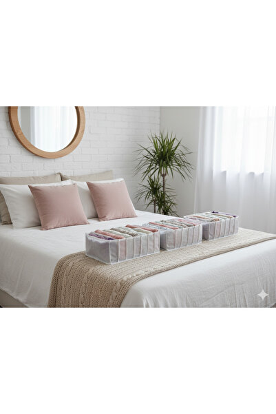 YELLOW STARY HOME DECOR 3'lü Organizer L Akordiyon L Boy 8 Bölmeli Çok Amaçlı Dolap Içi ve Çekmece Içi Düzenleyici Cepli