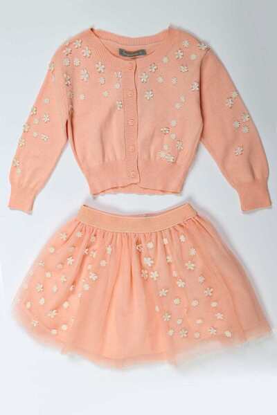 Gingersnaps كارديجان بناتي بأكمام طويلة وأزرار أمامية مطرز بالخرز