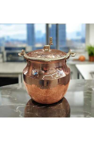 Bakır Center Gazelle Figure Copper Butter Dish Copper Helke Copper Sell 3-Liter Hammered Yogurt Pot Handmade
