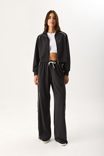 VENA Swea guler ridicat pentru femei cu dungi laterale cu textura moale (CUPRO) - negru