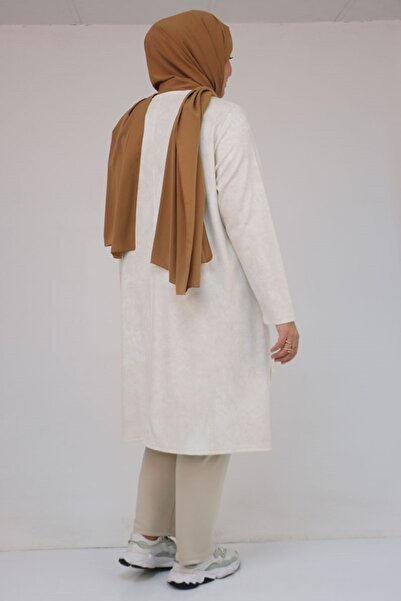 Eslina 57070 Plus Size Front Symmetry Cut Tie-Dye Trouser Suit - Beige