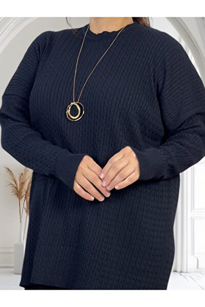 yagmurberen Hair Braiding Pattern Circular Necklace Long Sleeve Blouse Elastic Waist Skirt Plus Size Mercerized Double Set