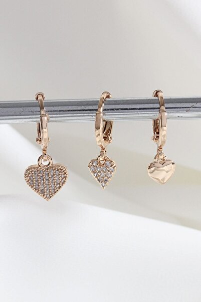 LA PERRY ACCESSORIES مجموعة VIP مكونة من 3 أقراط ذهبية على شكل قلب