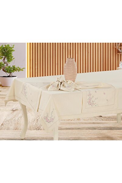 OIKA HOME: TİERRA 26 PARÇA 12 KİŞİLİK YEMEK MASASI TAKIMI-NAKIŞLI KETEN DERTS...