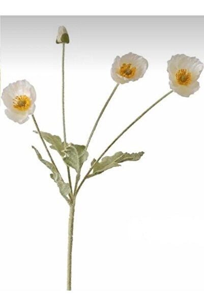 FARALYAHOME Yapay Çiçek 4lü Gelincik Dalı 60 cm Beyaz