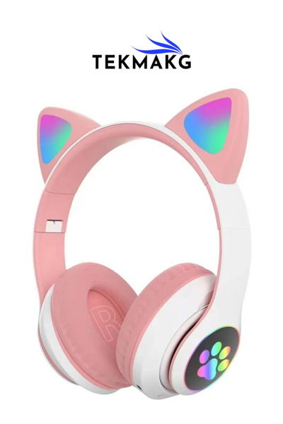 TEKMAKG STN-28 Kedi Kulaklı Kulaklık Kablosuz Bluetooth 5.0 Led Işıklı Çocuk Kulaklığı