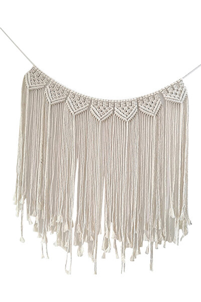 HALAMODO نسيج جداري مكرميه منسوج يدويًا باللون البيج، مقاس 20×10×15 سم