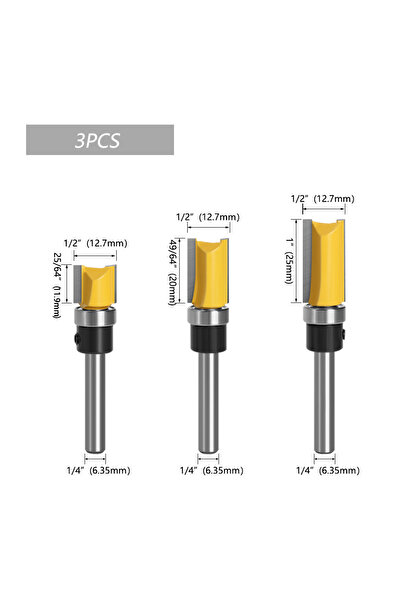 choice2 3Pcs 6mm Shank 3PCS/4PCS 1/4" 6mm Shank Flush Trim Router Bit Blade T...