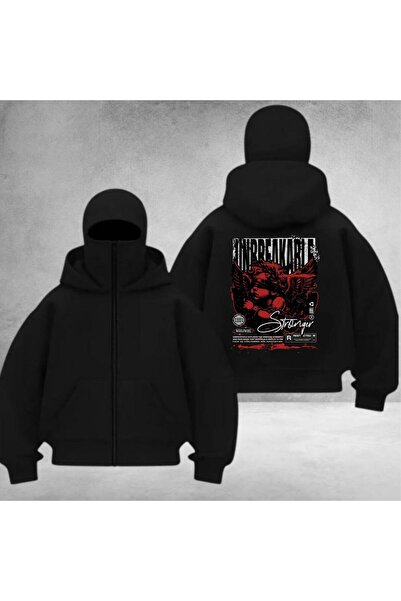 DEEFWEAR Back Printed Unisex Balaclava Ninja Zippered Sweatshirt/ 3 Thread Shard Fleece-Lined Aş