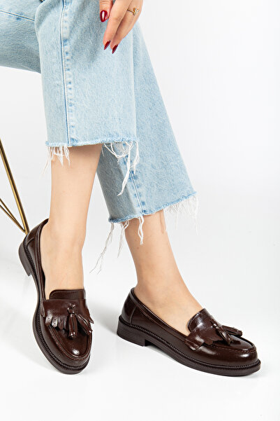 MARSEDO Women's Loafer Moccasin Casual Shoes Lipa Brown Patent Leather