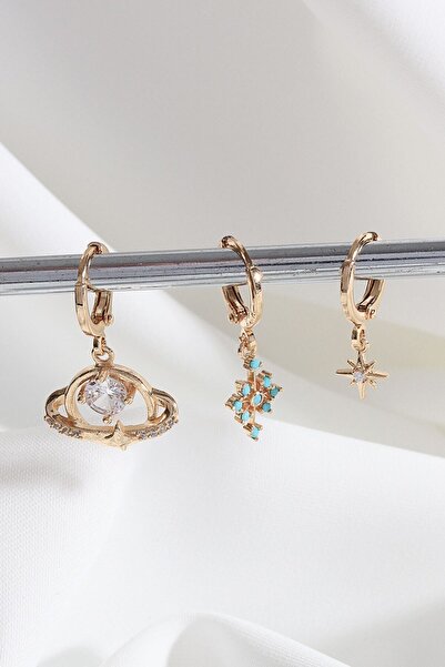 LA PERRY ACCESSORIES مجموعة VIP مكونة من 3 أقراط ذهبية على شكل كوكب