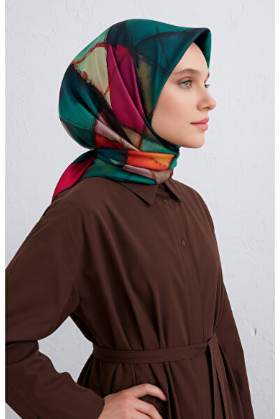 Aker Nostalji Sura Pure Silk Scarf 7487701 - 323 Light Green Lilac Abstract Pattern