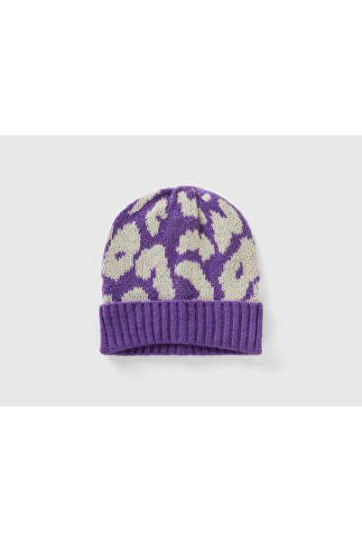 United Colors of Benetton قبعة من مزيج الصوف بطبعة حيوانية