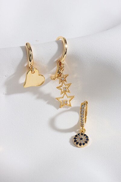 LA PERRY ACCESSORIES 3-Piece Evil Eye Bead Gold Earrings