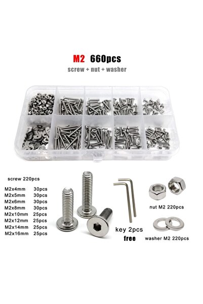 Choice5 M2 660 قطعة، علبة واحدة، M1.6 M2 M2.5 M3 M4 M5 M6 M8، فولاذ مقاوم للص...