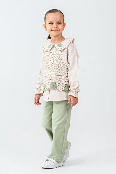 kinderos Knitted Floral Detailed Girl's 3-Piece Set - 26K 4479