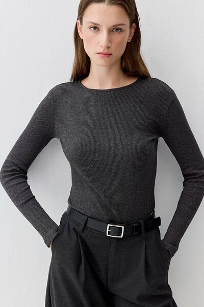 Mavi Kadın Kaşmir Karışımlı Siyah Uzun Kollu Basic Tişört 1613655-80927