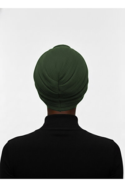 elysianfidan Agraf Pleated Khaki Ready-To-Wear Turban Hijab Bonnet