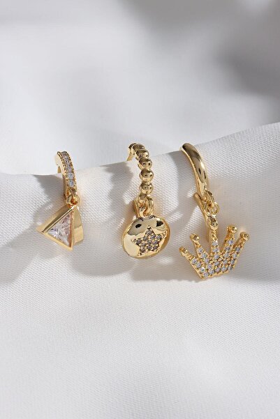 LA PERRY ACCESSORIES 3 Pieces Star Crown Gold Earrings