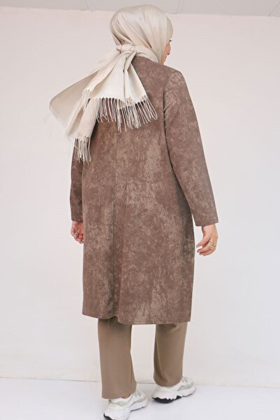 Eslina 57070 Plus Size Front Symmetry Cut Batik Trouser Suit - Mink