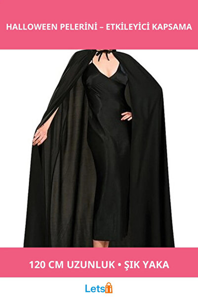 Letsii عباءة الهالوين بطول 120 سم مع ياقة سوداء اللون