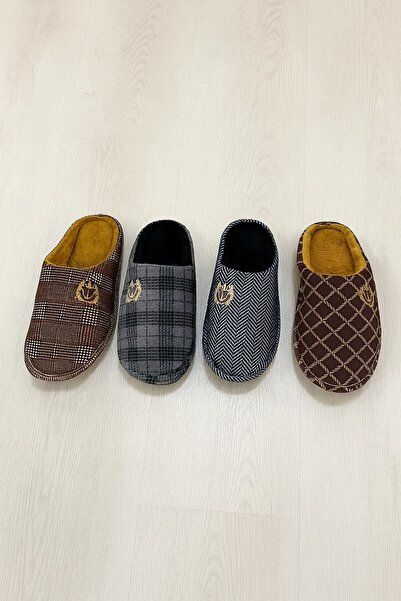 Moda Frato 3'LÜ PAKET OXFORD Erkek Terlik Ev Terliği Kışlık Yumuşak Tabanlı