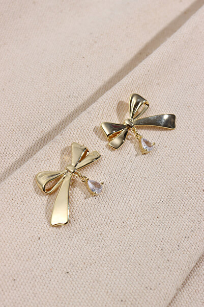 LA PERRY ACCESSORIES أقراط على شكل فيونكة ذهبية اللون