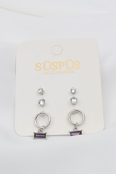 LA PERRY ACCESSORIES 6-Piece Single Jewelled Stone Dangle Silver Earrings