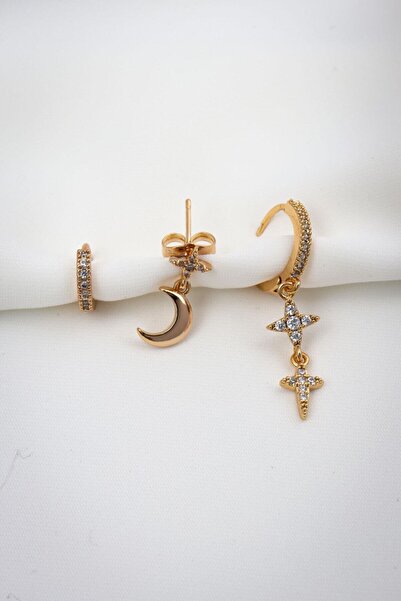 LA PERRY ACCESSORIES أقراط ذهبية متدلية على شكل نجمة قطبية مكونة من 3 قطع