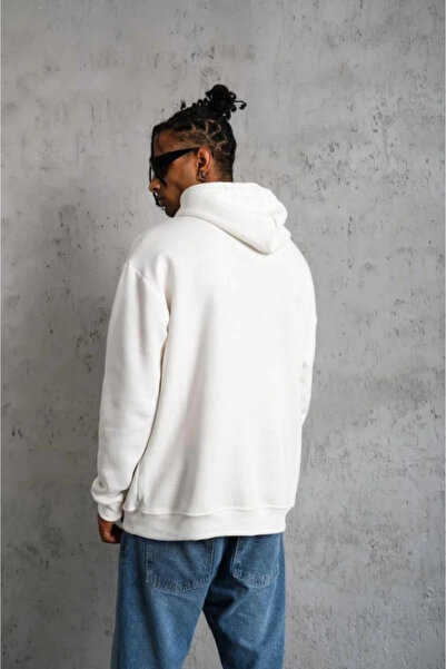 JANES Men's Oversized Hooded Sweatshirt – White Color Three Thread Inside Cotton Kangaroo Pocket Ba Printed O