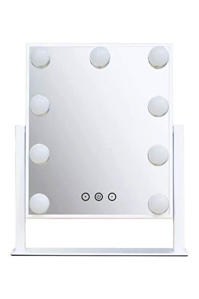 HALAMODO مرآة زينة بيضاء مع إضاءة LED فضية شفافة 36.8 × 31 سم