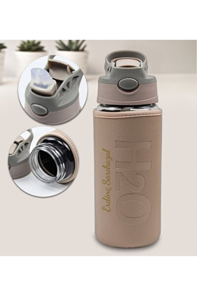 Tohana H2O Glass Flask with Leather Cover and Straw 500 ml