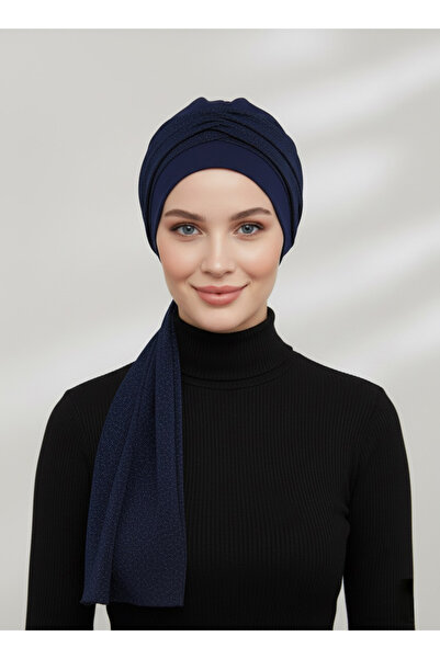 elysianfidan Nova Bandana Navy Blue Ready-To-Wear Turban Hijab Bonnet