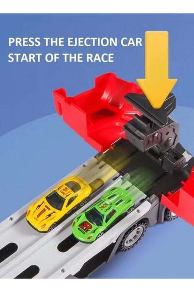 Generic Kids Catapult Railcar Toys,Race Track Transport Truck & 12 Die-Cast Metal Toy Cars,Foldable 3 Layer