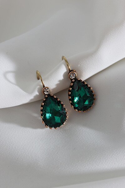 LA PERRY ACCESSORIES أقراط أصلية كبيرة الحجم مرصعة بالأحجار الخضراء